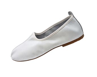 Weiße Herren Erdungsschuhe mit Kupferniete, Erdungsschuhe, weiche Lederkomfortflache, anatomisches Design, handgefertigte Schuhe