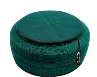 Handmade Green & Green Sarik, Pecinya, Sorban, imamah, Kufi Cap, Muslim Men's Hat Cap, Pagri, Turban, Skullcap, Ottoman Fez