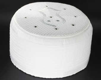 White Nalain Taqiyah with holes, Sunnah Wear, muslim hat, Muslim cap, Islamic gift, koofi, Prayer Hat,  Men Kufi, Crochet Kufi, WHTB