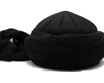 Natural Style Black Handmade Imamah, Sunnah Clothing Muslim Mens Hat, Prayer Cap, Islamic Kufi Hat