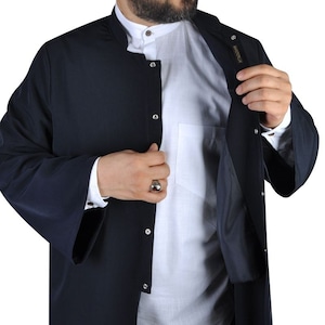 Muslim Long Jubbah - S, L, XL, XXL, Plain Mens Wear, Dark Blue Thobe, Galabiyya, Kurta, Islamic Wear, Muslim Daffah, Muslim Bisht, Cubbe