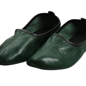 Genuine Leather Dark Green Slippers Men Size | House Slippers | Handmade Leather Socks | Leather Home Shoes | Tai Chi Shoes