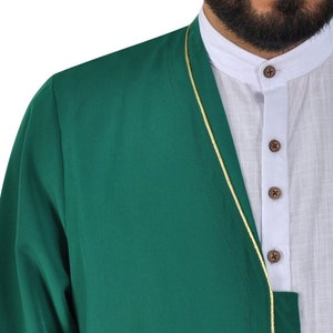 Muslim Long Kurta - S, M, L, XL, XXL  Plain Mens Wear, Green Thobe, Galabiyya, Turkish Style Long Kurta, Omani Thawb Bisht