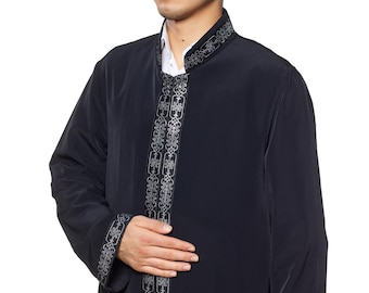 Velbe Mens Islamic Wear Black Thobe with Bordures | Black Daffah | Thawb for men | Galabiyya | Jubbah for men | Muslim Long Kurta