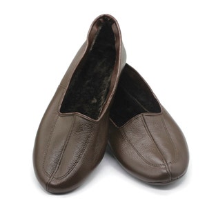 Lux Genuine Leather Brown Feet Warmer with WOMEN Size | Winter Socks |Winter Shoes | Indoor House Slippers | Handmade Leather Socks
