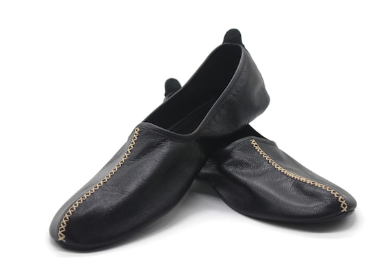 Genuine Leather Black Babouche Slippers Handmade From Soft Leather