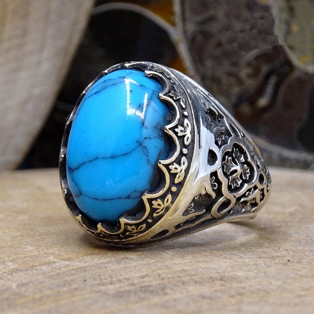 Handmade Turquoise Stoned Ring Sterling Silver Mens Ring - Etsy