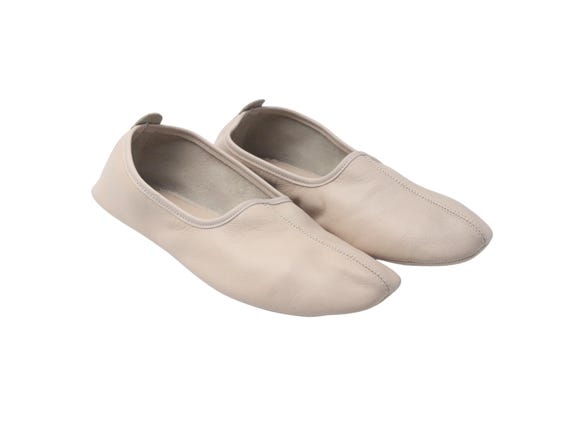 Beige Leather House Shoes for Men – Soft Handmade Grounding Shoes, Indoor Goatskin Leather Slippers for Daily Wear, Tai Chi & Home Comfort