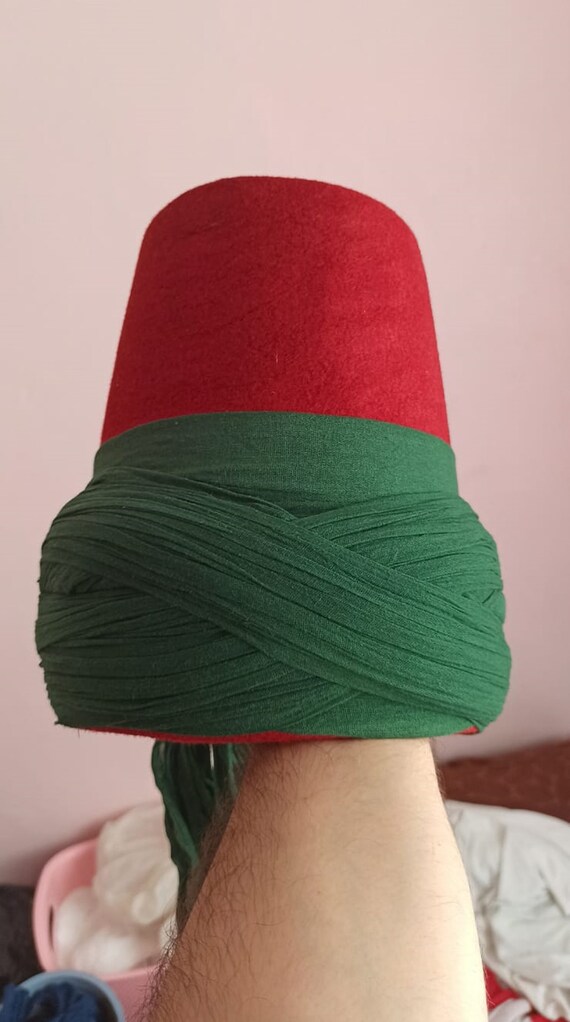 Echte wol vilten Mawlawi-hoed met donkergroene tulband Accessoires Hoeden & petten Nette hoeden Hoge hoeden Mawlawiyah Soefi Kufi-hoed traditionele Destar Sikke islamitische pet Ottomaanse Fez-hoed 