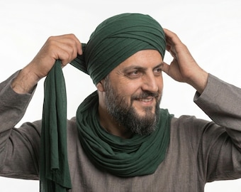 Cotton Imamah Turban Fabric | Dark Green Cotton Sarik Wrapping Cloth | Soft Breathable Turban Wrap for Kufi, Islamic Headwear