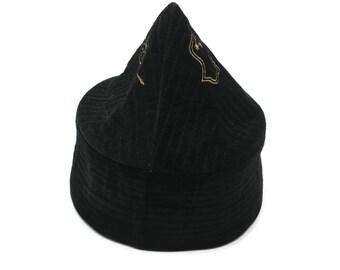 Cappello Kufi Nero Preghiera Musulmana &ndash; Fatto A Mano In Indonesia, Tessuto Pieghettato, Taglia Regolare