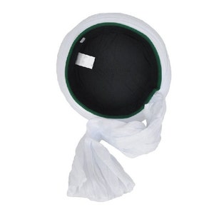 Saladin Blue and White 8m Cloth Imamah Sharif Islamic Wear Kufi Taqiyah with shimla Islamic Prayer Hat image 3