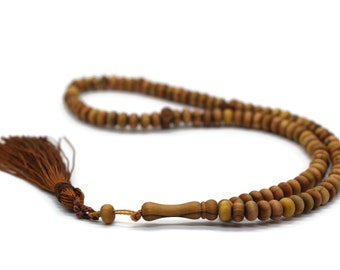 99 Beads Genuine Olive Wood Tasbih, Prayer Beads Misbaha Tesbih Tasbeeh, 4x7 mm Dhikr Beads Rosary Subha Sibha, Umrah Hajj Gifts TSBK