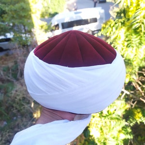 Handmade Red and White Dervish Hat, Unique Islamic Art, Dervish Clothin, Rufaiyyah Hat, Muslim Hat, Sunnah Cap, Prayer Hat, Sufi Hat