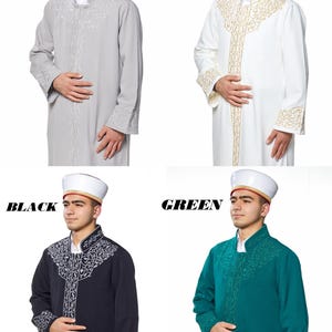 Mirac Muslim Long Kurta Daffah, Muslim Mens Wear, Embroidered Thobe, Galabiyya, Jubbah Islamic Wear, Judge Collar Plain Robe,  Punto Jubbah