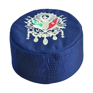 SALE 59 cm Blue skullcap, Kufi Crochet, Cap, Taquiyah, Muslim cap, Islamic gift, Ottomon motif, Prayer Hat,  Men Kufi