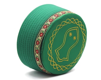 Green Sandal Turban Hat with Flowers Bordure, Kufi Cap, Imam Pagri Islamic Men's Head Wear