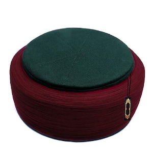 Handmade Green & Bordeaux Sarik, Pecinya, Muslim Wear, imamah, Kufi Cap, Muslim Men's Hat Cap, Skullcap, Ottoman Fez