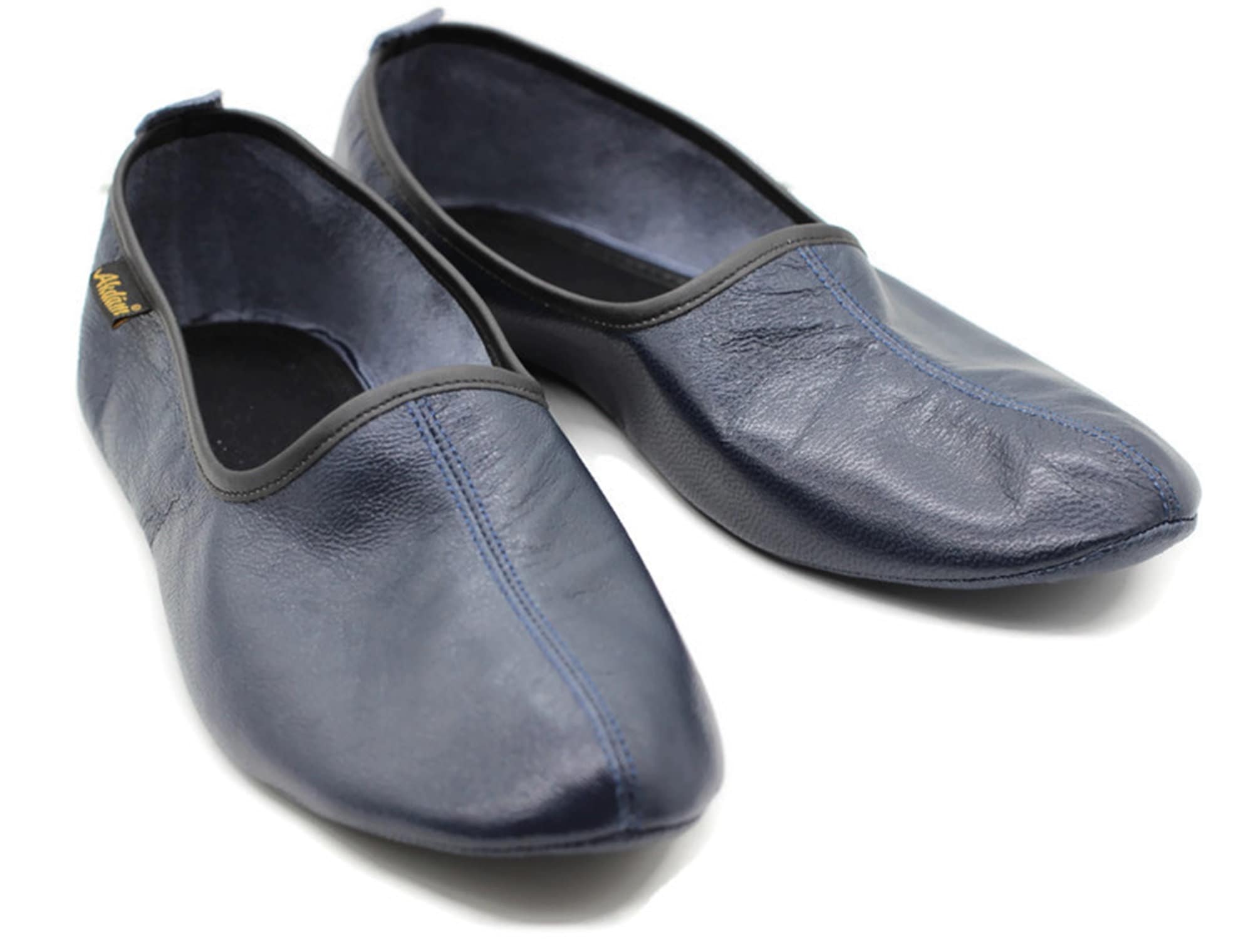 Genuine Leather Dark Blue Slippers Women Size Unisex House | Etsy