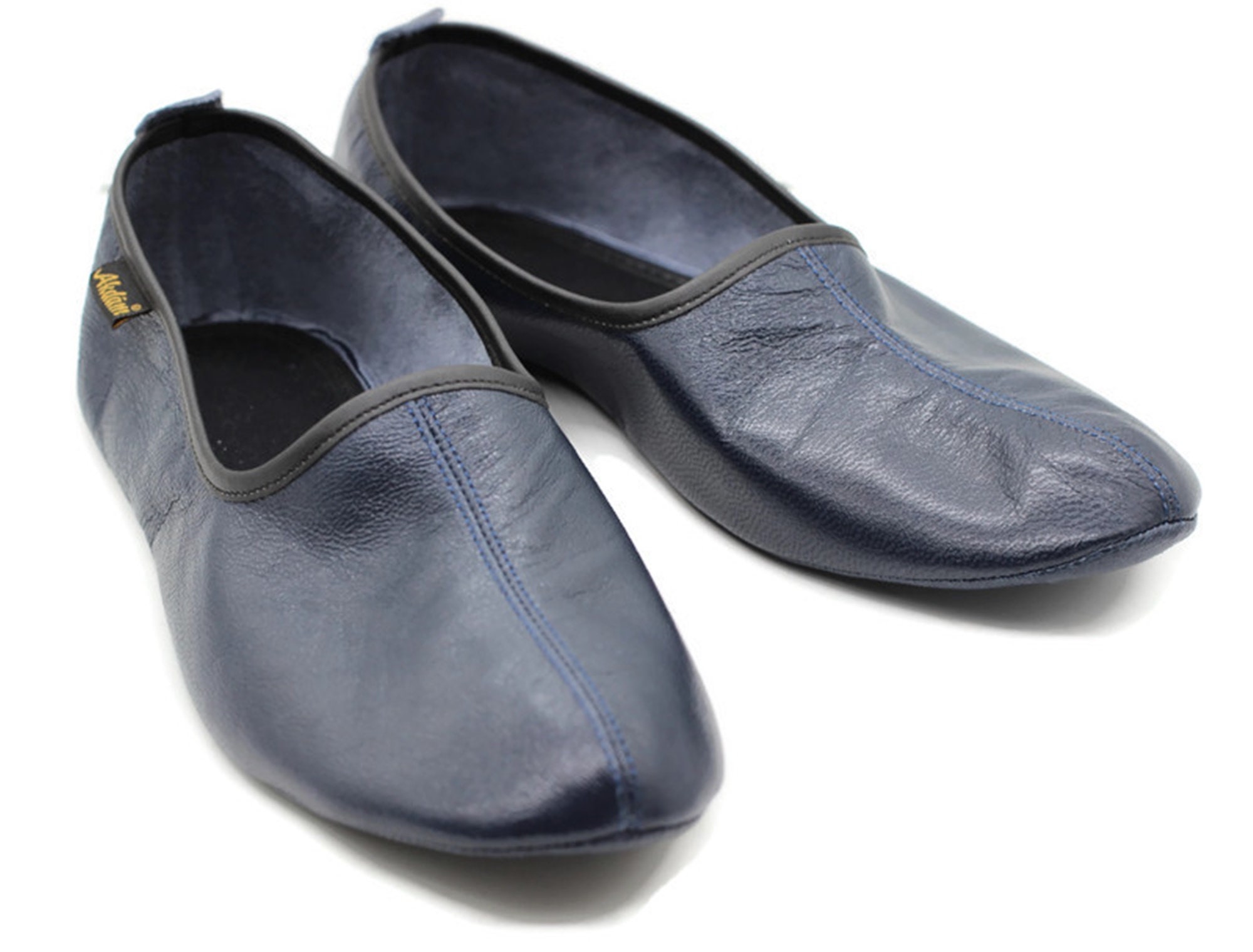 Genuine Leather Dark Blue Slippers Women Size Unisex House Etsy