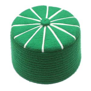 Genuine Felt Islamic Hat, Baklawa Design Green Muslim Kufi Cap, Men&#39;s Muslim Prayer Kufi Hat