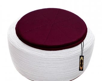 Handmade Bordeaux & White  Sarik, Pecinya, Sorban, imamah, Kufi Cap, Muslim Men&#39;s Hat Cap, Pagri, Turban, Skullcap, Ottoman Fez