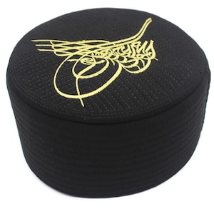 Black Ottoman Tughra Hat, Kufi Muslim Takke Peci Kofia Hat Topi, Modest Clothing, Sufi Hat, Islamic Mens Hat