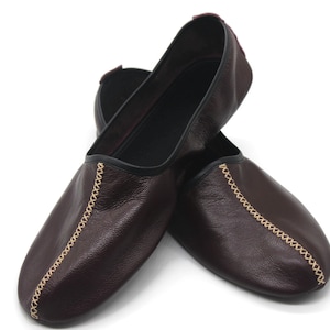 Genuine Leather Bordeaux Leather Slippers, Traditional babouche slippers, MEN's home shoes, House Slippers, Grounding Shoes, Leather Socks