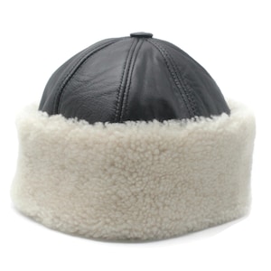 Handmade Vintage Style White Shearling Sheepskin Leather Winter Hat, Kufi Cap,  Outdoor Sports Hat - Ideal for Camping, Hiking and Hunting