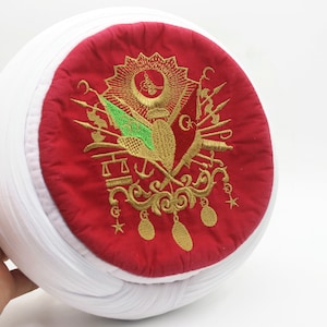 Handmade Ottoman Coat of Arms Embroidery Imamah, Unique Islamic Art, Imam Pagri Imama Emama Islamic Men&#39;s Head Wear