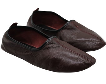 Leather Bordeaux Slippers in Women Size, House Slippers, Handmade Leather Socks, Venetian Slippers, Yemeni Shoes, Flat Grounding Shoes