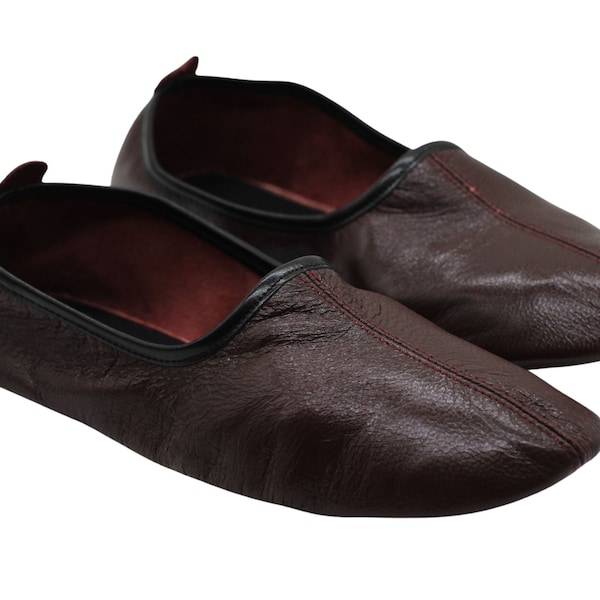 Leather Bordeaux Slippers in Women Size, House Slippers, Handmade Leather Socks, Venetian Slippers, Yemeni Shoes, Flat Grounding Shoes