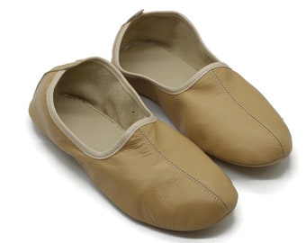 Genuine Leather Women Babouche Slippers, Cream Barefoot Moccasins, Tai Chi Shoes, Venetian Slippers, Yemeni Shoes, Flat Grounding Shoes