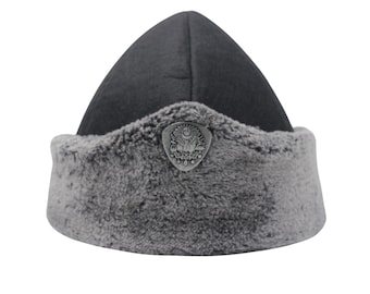Faux Fur Akinci Osman Ertugrul Dirilis Series Alp Hat - Felt Turkish Style Winter Cap - Warm Kufi Hat with Ottoman Coat of Arms Metal Badge