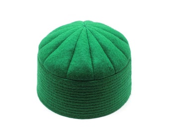 Green Hussain Felt Hat Islamic Kufi Cap 