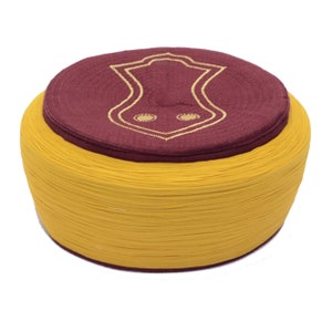 Handmade Red & Mustard Yellow Nalain Sarik, Pecinya, Sorban, imamah, Kufi Cap, Muslim Men&#39;s Hat Cap, Pagri, Turban, Skullcap, Ottoman Fez