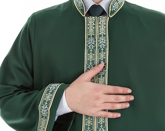 Ashaab Green Bordered Jubbah XS, S, M, L, XL, XXL Thobe, Galabiyya, Jubbah, Thawb, Abaya, Daffah, Jubba, Muslim Clothing