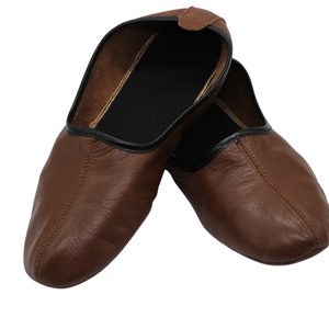 Genuine Leather Handmade Tawaf Shoes Men Size, Brown Leather Slippers, Home Shoes, House Slippers, Barefoot Moccasins, Babouche Slipper