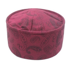 Handmade Red Muslim Kufi Hat Taqiya Takke Peci Rigid Prayer Cap, Turkish Muslim Islamic Hat Skull Cap
