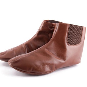 Mens Genuine Leather Slippers, Brown Goat Leather House Slippers, Leather Indoor Shoes, Mens Babouche, Halal Socks Khuffain, Wudhu Socks