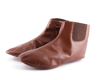 Chaussons en cuir véritable pour hommes, pantoufles de maison en cuir de chèvre marron, chaussures d'intérieur en cuir, babouche pour homme, chaussettes halal Khuffain, chaussettes Wudhu