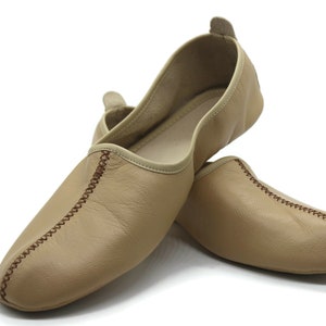Genuine Leather Cream Babouche Slippers, Traditional babouche slippers, MEN's traditional shoes, Home Shoes, House Slippers, Leather Socks