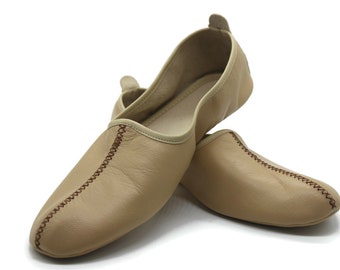 Pantoufles Babouche crème en cuir véritable, pantoufles babouche traditionnelles, chaussures traditionnelles pour hommes, chaussures de maison, pantoufles de maison, chaussettes en cuir