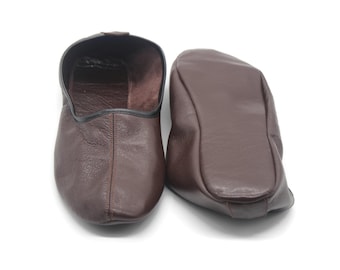 Genuine Leather Brown Tawaf Shoes in Men Size, Leather Slippers, Home Shoes, House Slippers with Leather Insole, Grounding Shoes