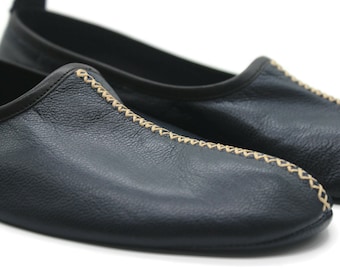 Pantoufles Babouche pour hommes en cuir véritable, mocassins pieds nus bleu foncé, chaussures Kung Fu, pantoufles vénitiennes, chaussures yéménites, chaussures de mise à la terre