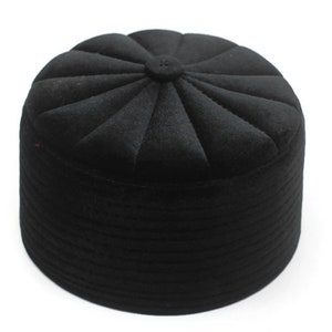 Black Velvet Rufaiyyah Hat, Islamic Kufi Cap, Muslim Mens Clothing, Islamic Gifts