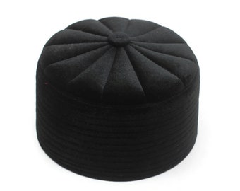 Black Velvet Rufaiyyah Hat, Islamic Kufi Cap, Muslim Mens Clothing, Islamic Gifts