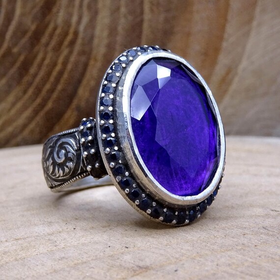 Amethyst Stone Sterling Silver Ring / Handmade Womens Ring / | Etsy