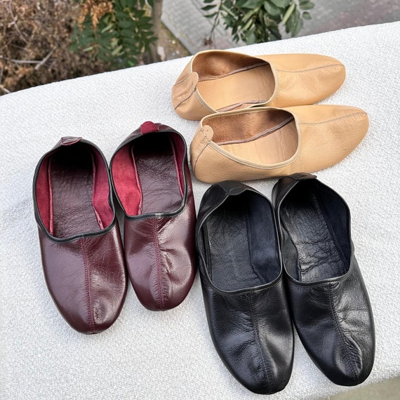 Genuine Leather Handmade Tawaf Shoes in Men Size, Pick Your Color Goatskin Leather Slippers, Home Shoes, House Slippers with Leather Insole