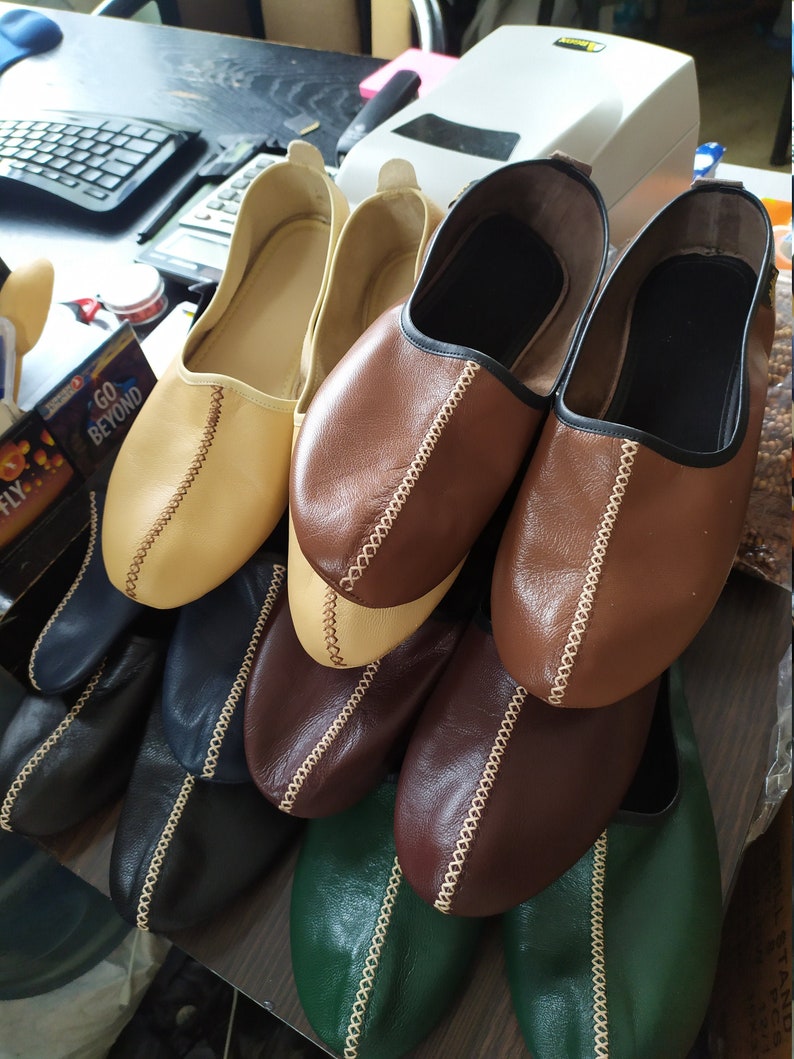 Genuine Leather Womens Babouche Slippers Handmade from Goatskin Leather, Kung Fu Shoes, Venetian Slippers, Yemeni Shoes Flat Grounding Shoes image 1